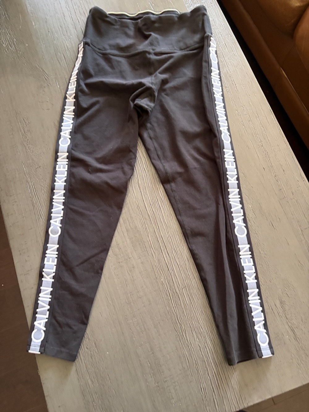 Calvin Klein Black Leggings with White Logo Side Stripes